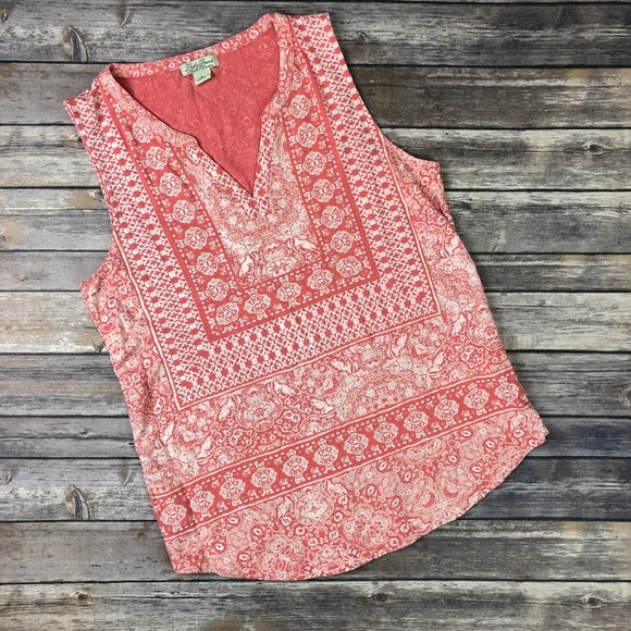 Lucky Brand Tops - Lucky Brand Linen Blend Boho Print V Neck Tank